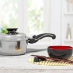 Saladmaster 1.5 Qt Saucepan on marble benchtop with bowl and chopsticks beside it
