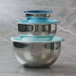 Saladmaster mixing bowls set with lids, stacked small, medium, large – non-toxic stainless steel cookware