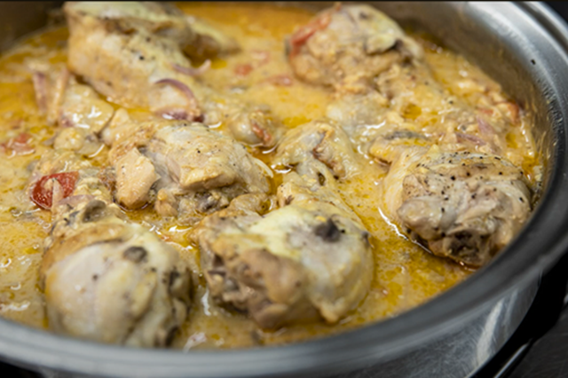 Chicken Normandy cooked in Saladmaster Electric Oil Core Skillet