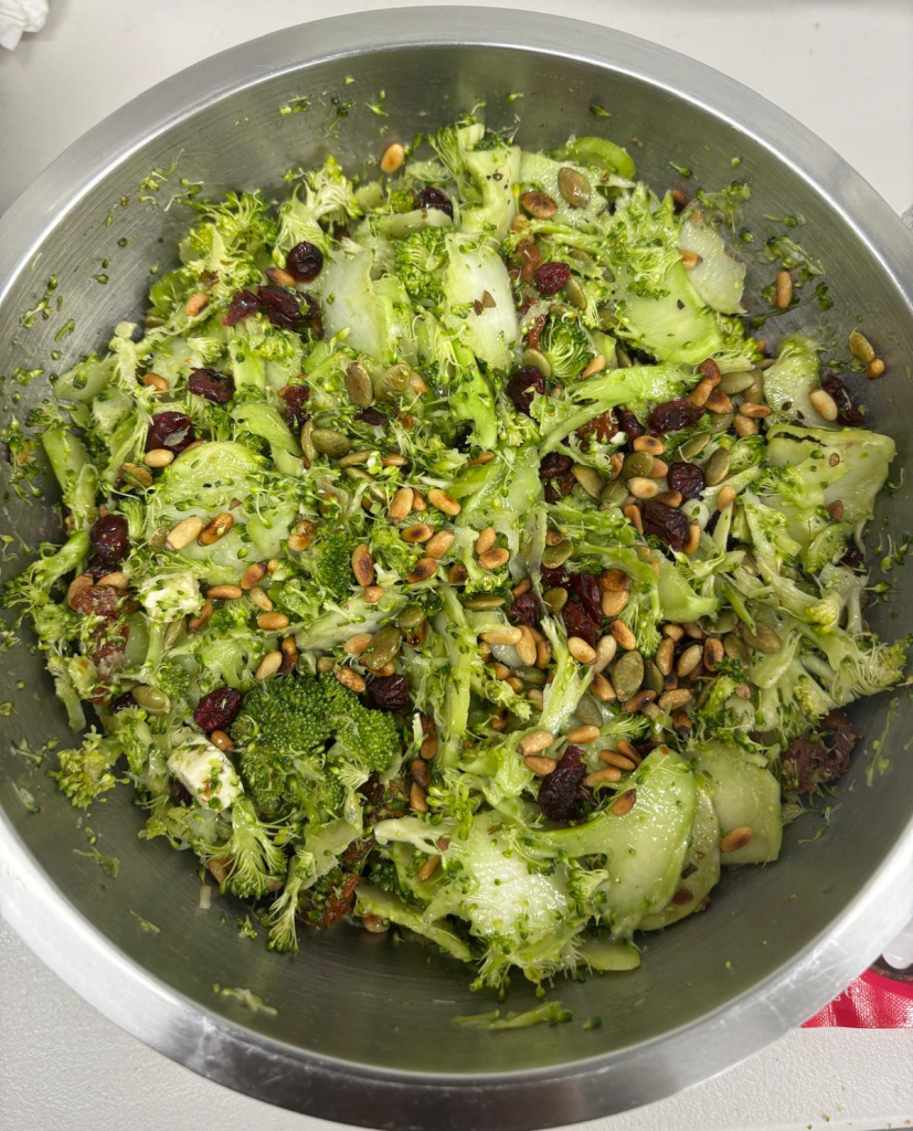 Healthy Broccoli Salad Recipe made with Saladmaster stainless steel cookware, low-tox, PFAS-free, clean eating, no mayo